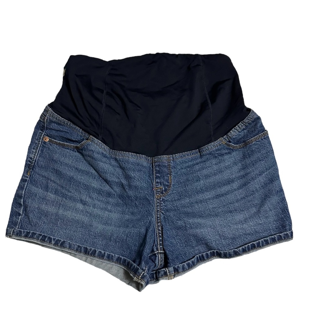 Isabell Maternity Full Crossover Panel Midi Shorts EUC